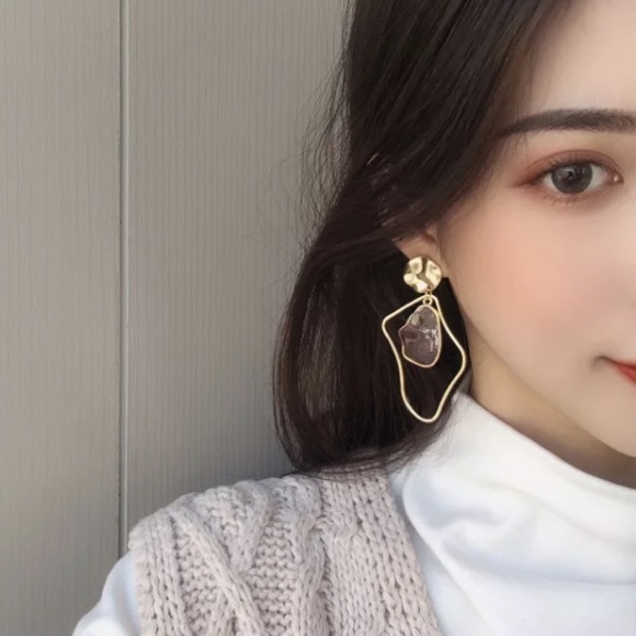 Gold Tone Asymmetrical Earrings - Picture 2 of 3